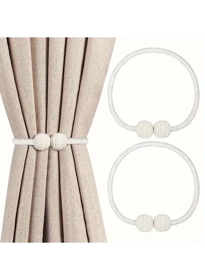 White Magnetic Curtain Ties with Faux Pearl Decor Polyester Rope Buckle Home Decor Accessory - Image 1