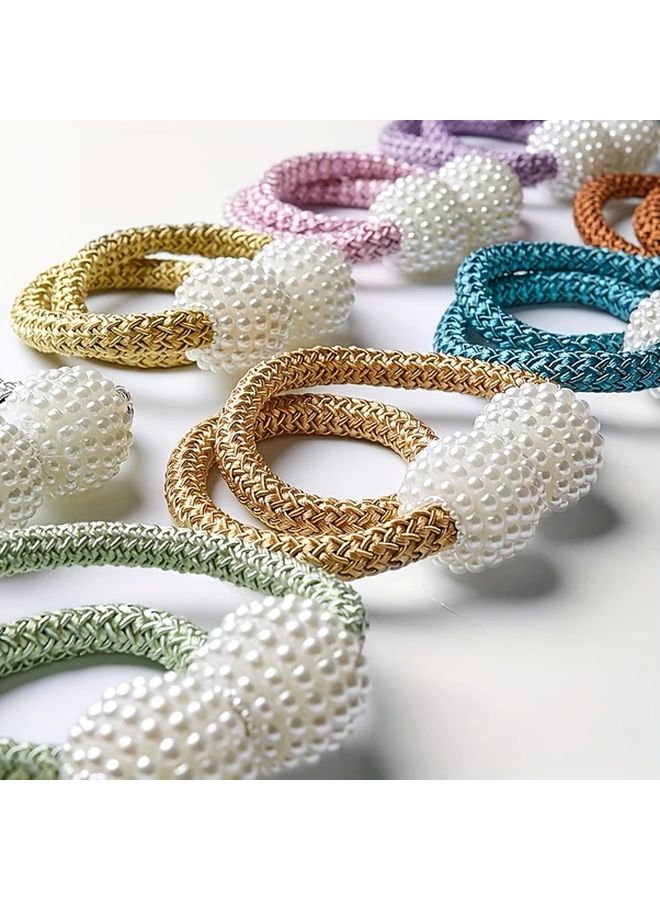 White Magnetic Curtain Ties with Faux Pearl Decor Polyester Rope Buckle Home Decor Accessory - Image 3