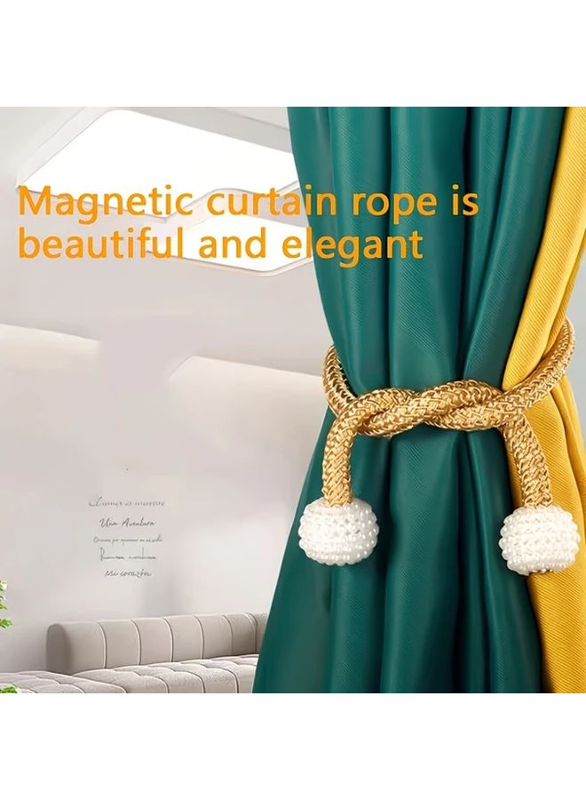 White Magnetic Curtain Ties with Faux Pearl Decor Polyester Rope Buckle Home Decor Accessory - Image 5