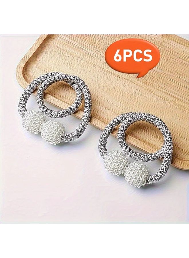 White Magnetic Curtain Ties with Faux Pearl Decor Polyester Rope Buckle Home Decor Accessory - Image 2