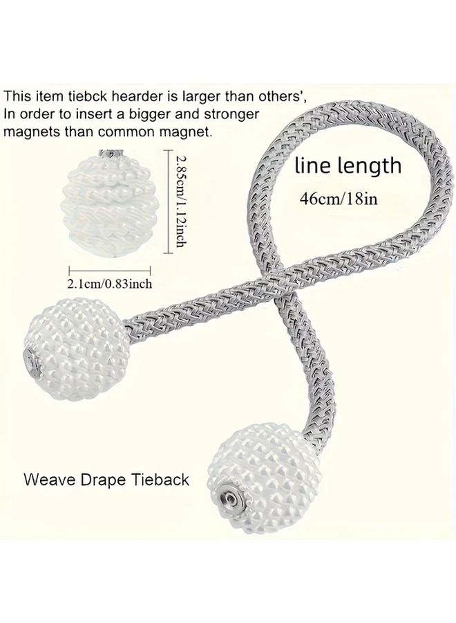 White Magnetic Curtain Ties with Faux Pearl Decor Polyester Rope Buckle Home Decor Accessory - Image 4