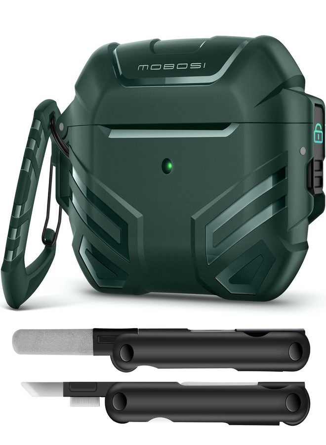 موبوسي غطاء حماية MOBOSI لسماعات AirPods Pro من الجيل الثاني/الأول مع قفل، غطاء عسكري للرجال والنساء، غطاء حماية كامل مقاوم للصدمات مع سلسلة مفاتيح لسماعات AirPods Pro (2023/2022/2019)، أخضر - Image 1