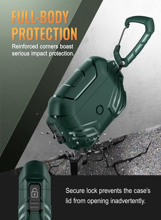 موبوسي غطاء حماية MOBOSI لسماعات AirPods Pro من الجيل الثاني/الأول مع قفل، غطاء عسكري للرجال والنساء، غطاء حماية كامل مقاوم للصدمات مع سلسلة مفاتيح لسماعات AirPods Pro (2023/2022/2019)، أخضر - Image 3