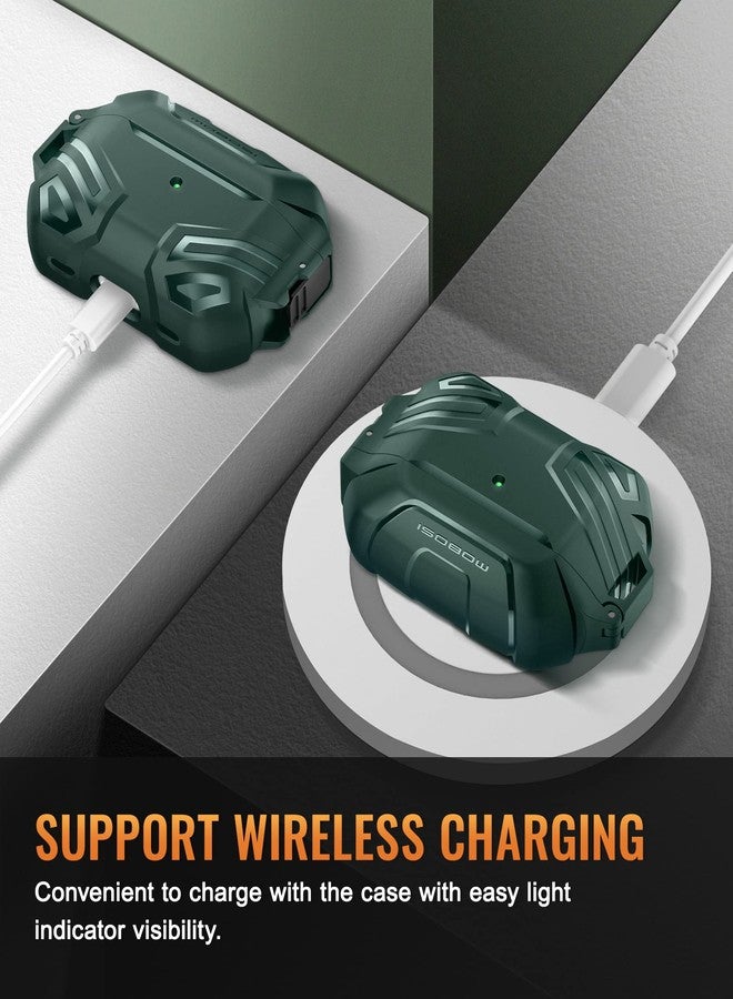 موبوسي غطاء حماية MOBOSI لسماعات AirPods Pro من الجيل الثاني/الأول مع قفل، غطاء عسكري للرجال والنساء، غطاء حماية كامل مقاوم للصدمات مع سلسلة مفاتيح لسماعات AirPods Pro (2023/2022/2019)، أخضر - Image 4