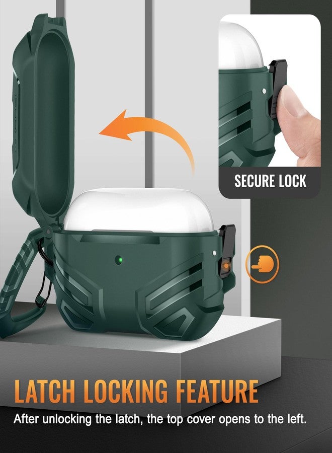 موبوسي غطاء حماية MOBOSI لسماعات AirPods Pro من الجيل الثاني/الأول مع قفل، غطاء عسكري للرجال والنساء، غطاء حماية كامل مقاوم للصدمات مع سلسلة مفاتيح لسماعات AirPods Pro (2023/2022/2019)، أخضر - Image 2