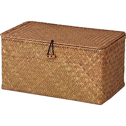 DOKOT Seagrass Storage Baskets with Lids Natural Wicker Basket Medium 30cmx18cmx15cm H