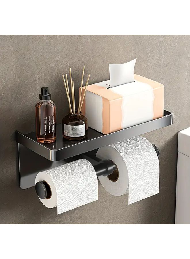 Double Roll White Wall Mounted Bathroom Tissue Holder Space Saving No Drill Aluminum Frame - Image 3