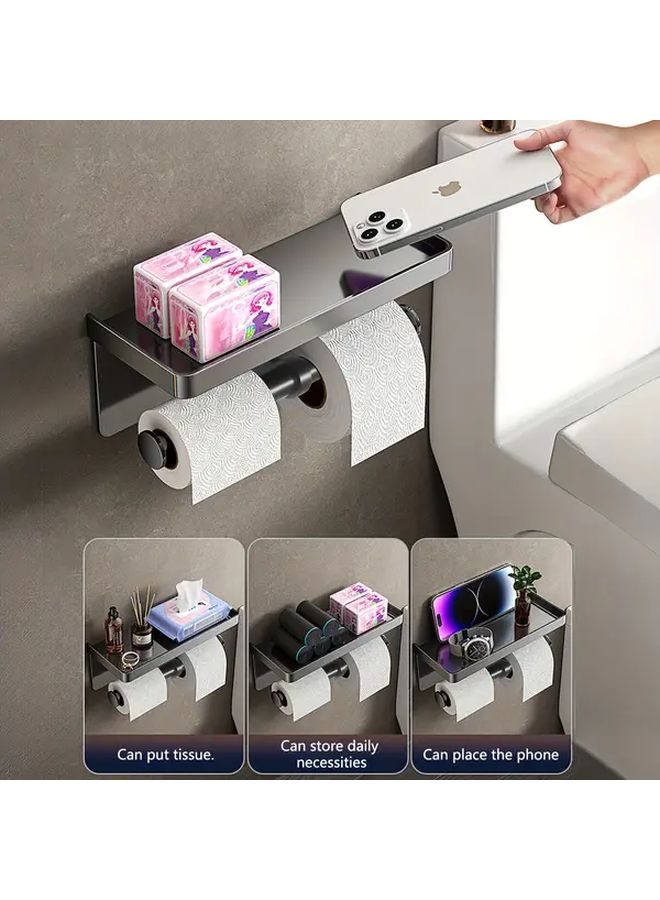 Double Roll White Wall Mounted Bathroom Tissue Holder Space Saving No Drill Aluminum Frame - Image 2