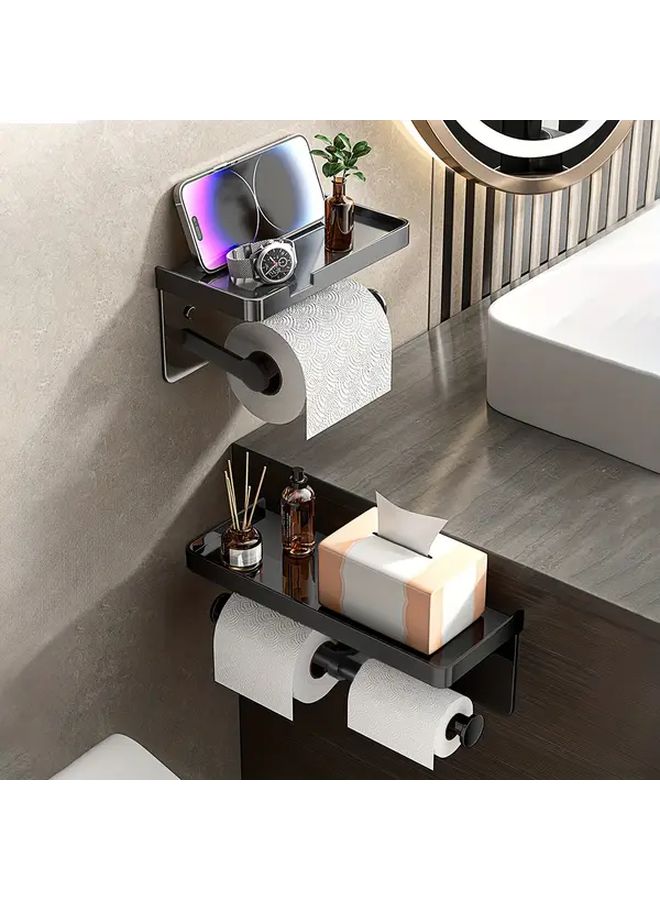 Double Roll White Wall Mounted Bathroom Tissue Holder Space Saving No Drill Aluminum Frame - Image 1