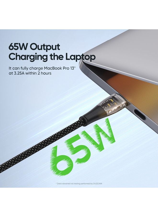 DUZZONA - DUZZONA  A6 65W USB-C/Type-C to USB-C/Type-C Transparent Fast Charging Data Cable, Length: 1m(Black) - Image 1