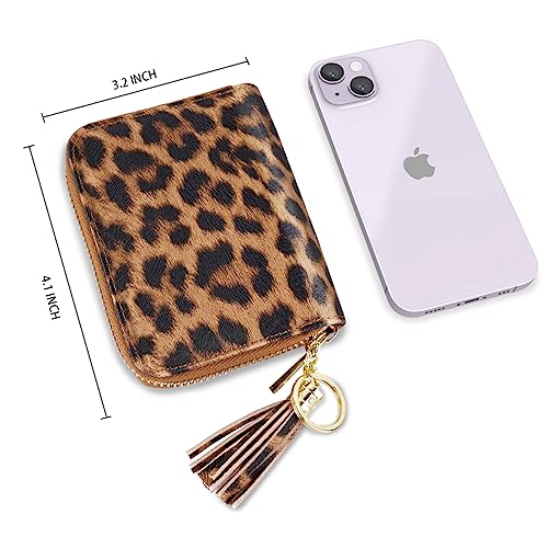 Coco Rossi Women's Small Credit Card Wallet RFID Cute Card Holder for Women with Tassel, Leopard - Image 3