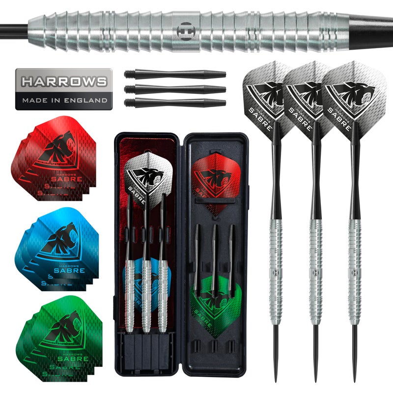 Harrows Sabre 90 Tungsten Steel Tip Darts Set I 21g to 26g All Weights Available I Huge 24pcs Bundle with Spare Shafts Prime Flights Travel Case 23 g - Image 2