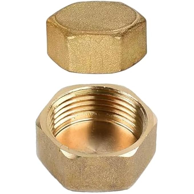 PACK OF 2 BRASS THREADED CAPS, BRASS BLIND NUT CAPS, WASHING MACHINE CAPS, RADIATOR CAPS, TAP WATER PIPE ACCESSORIES - Image 1