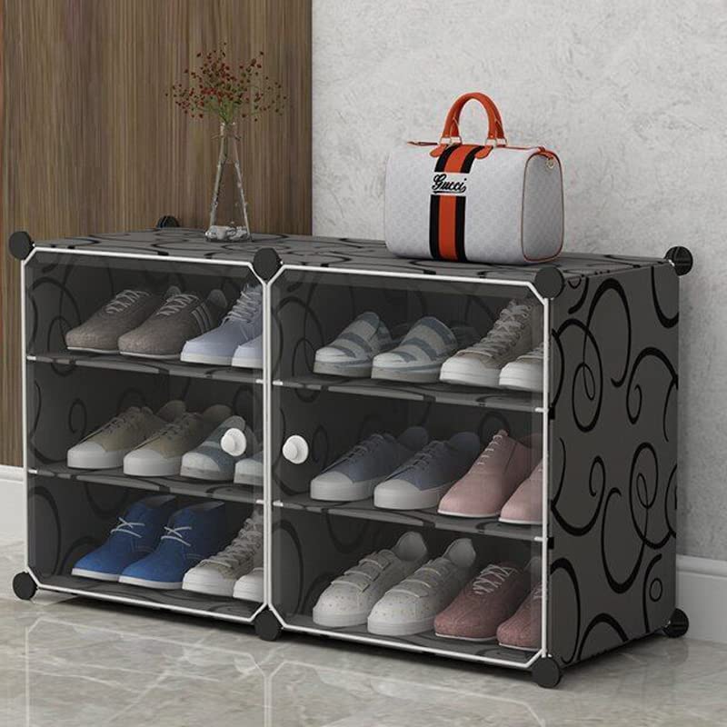 Zemic DIY Portable Shoe Rack for Home Plastic Shelves Household Shelf Shoe Rack with Dustproof Door for HeelsSlippersBoots for Entryway or Bedroom Black 6Shelf2Door