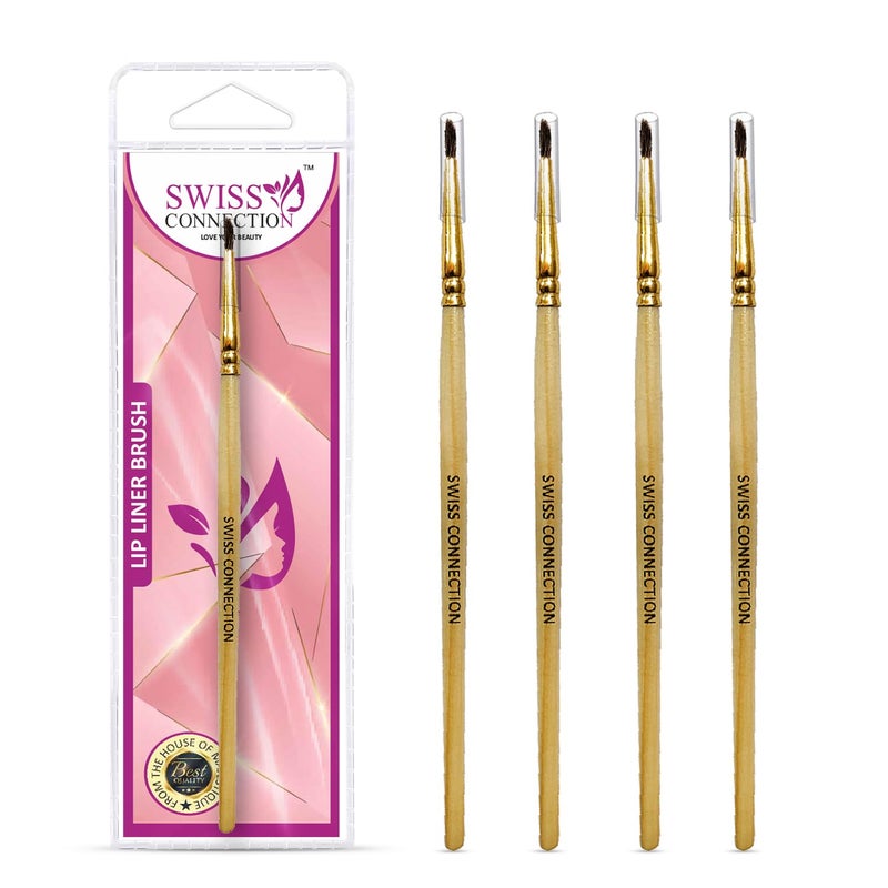 Swiss Connection Swiss Connection Premium Professional Wooden Lip Liner Brush non slip grip  quality hair lip liner makeup brush  durable For Women and Girl Pack of 4 - Image 1
