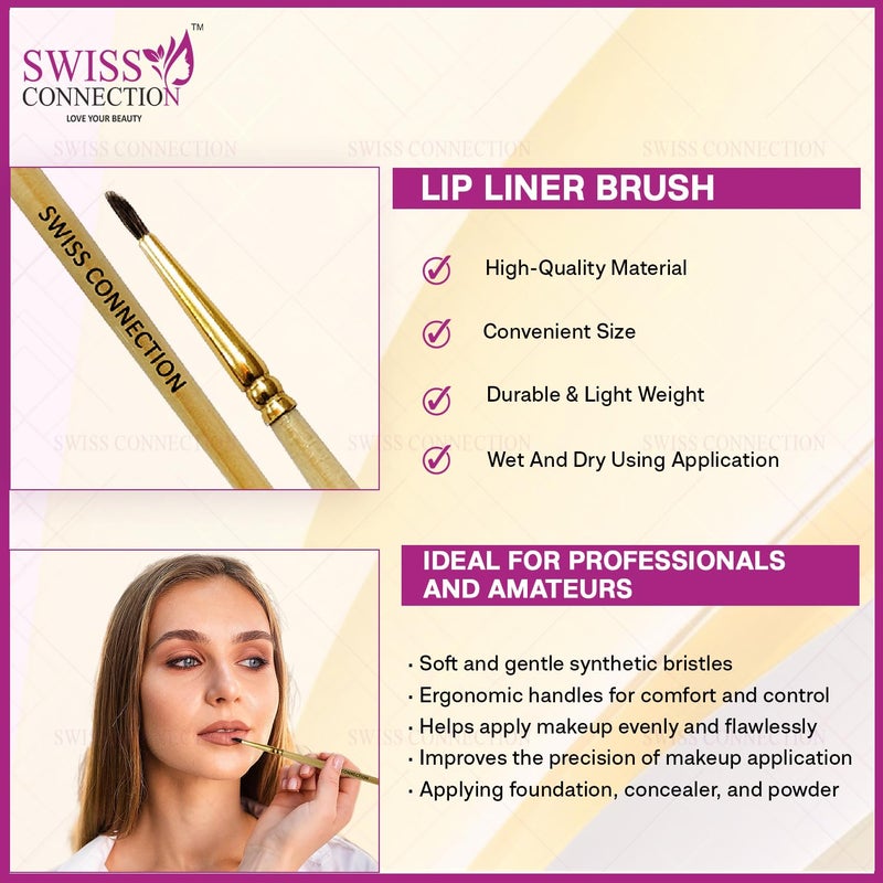 Swiss Connection Swiss Connection Premium Professional Wooden Lip Liner Brush non slip grip  quality hair lip liner makeup brush  durable For Women and Girl Pack of 4 - Image 3