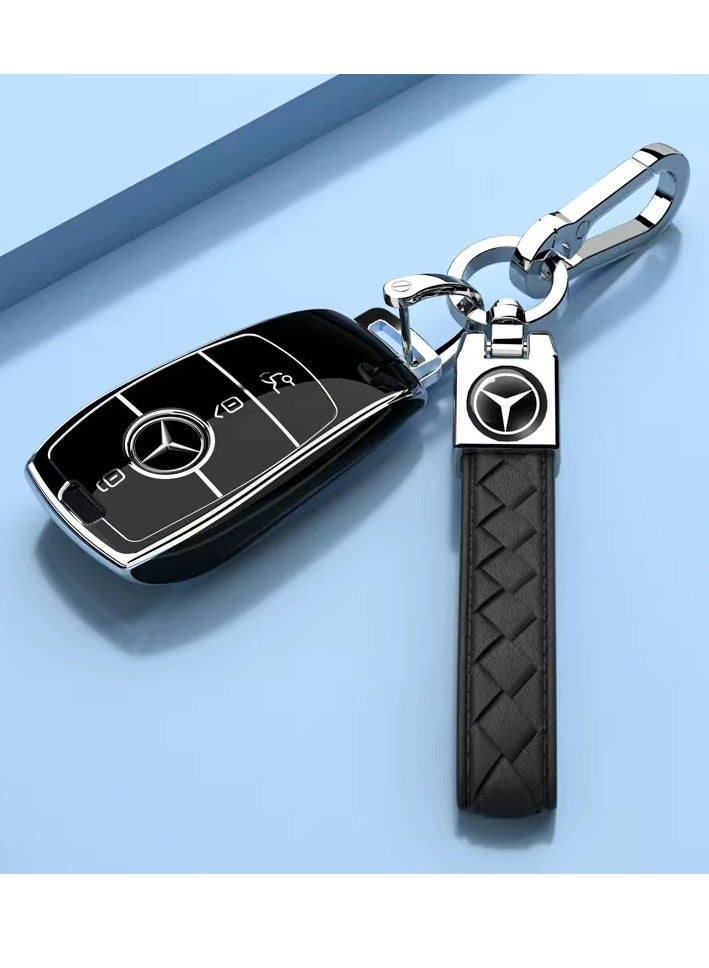 كينسو غطاء حماية لمفتاح مرسيدس - تصميم أنيق بإطار فضي وأسود، متوافق مع فئة E 2017 وفئة S 2018