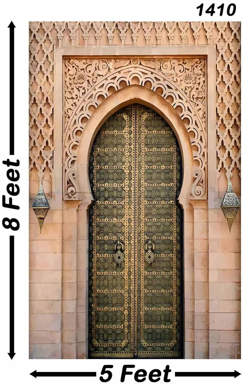 Backdropon Palace Door Backdrop Middle Eastern Style Architecture Palace Entrance Photography Background Child Birthday Baby Shower Party Supplies Party Photo Size 8Feet Height and 5Feet Width(8 * 5) - Image 2