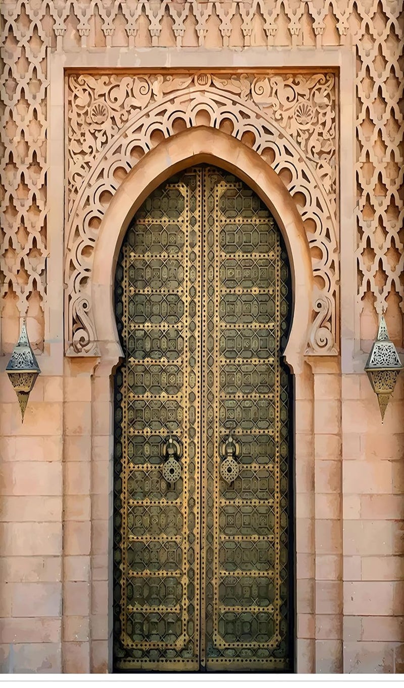 Backdropon Palace Door Backdrop Middle Eastern Style Architecture Palace Entrance Photography Background Child Birthday Baby Shower Party Supplies Party Photo Size 8Feet Height and 5Feet Width(8 * 5) - Image 1
