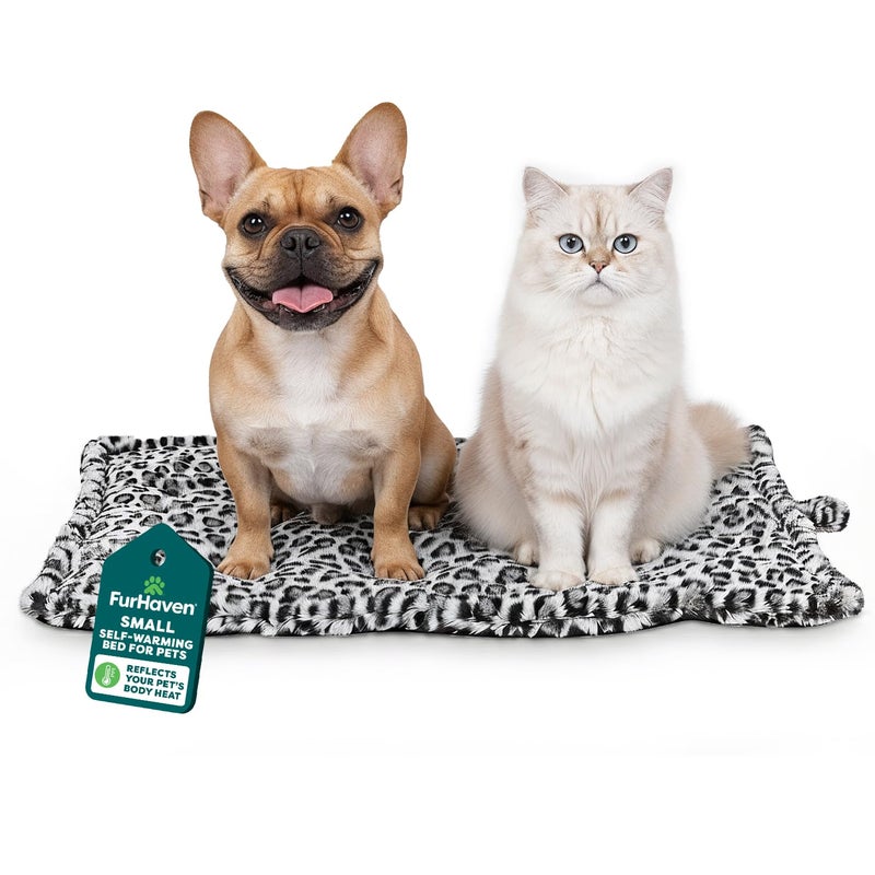 Furhaven ThermaNAP SelfWarming Cat Bed for Indoor Cats Small Dogs Washable Reflects Body Heat Quilted Faux Fur Reflective Bed Mat Snow Leopard Small - Image 2