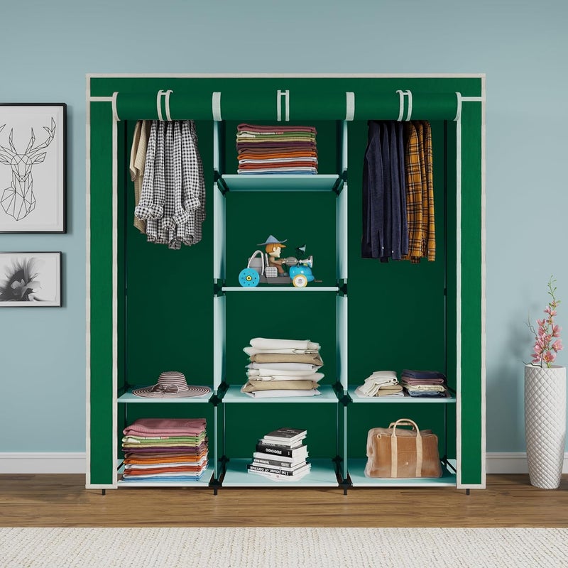 Whitecloud TRANSFORMING HOMES Whitecloud TRANSFORMING HOMES Collapsible Wardrobe Closet for Clothes Almira 2 Hanging Space 8 Shelves NonWoven Fabric 88230 Green  - Image 2