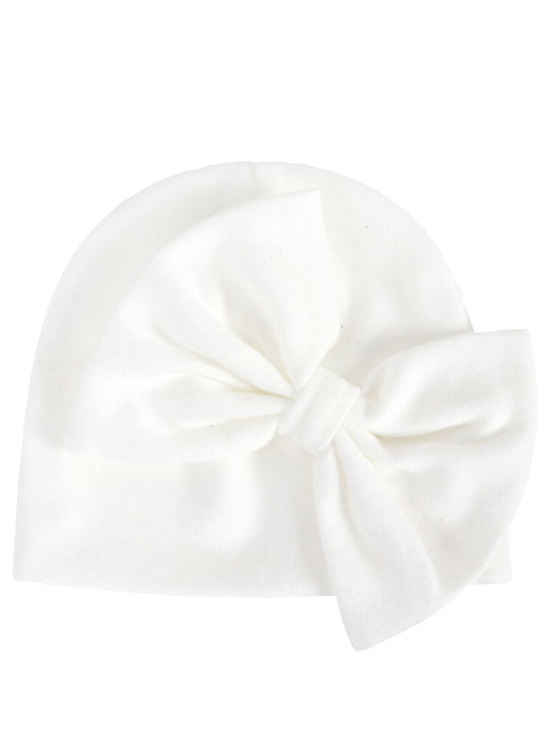 Newborn Bowtie Pullover Hat White  - Image 2