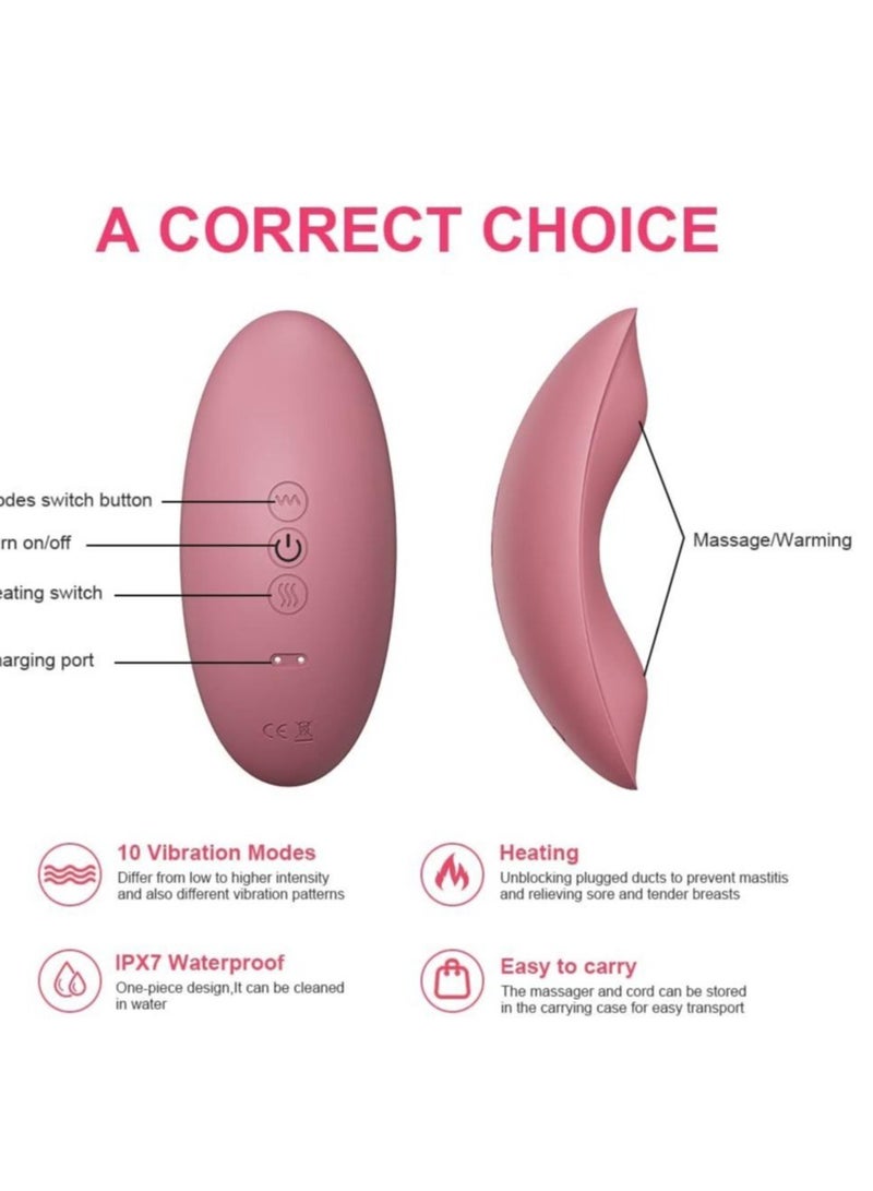 Captaintech Heating Lation Mssager Vibrating Breast Massager 2 in1, 3 Adjustable Heating + 10 Vibration for Clogged Ducts,Breastfeeding Massager to Improve Milk Flow and Congestion (Pink) - Image 4