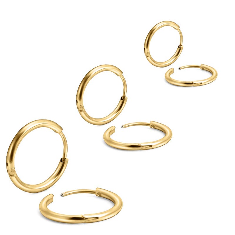 EACHLP 6Pcs 316L Surgical Stainless Steel Small Gold Huggie Hoop Earrings 6mm 8mm 10mm Hypoallergenic Earrings Hoop Cartilage Helix Lobes Hinged Sleeper Earrings for Men Women ï¼ˆ6mm 8mm 10mmGoldï¼‰ - Image 1