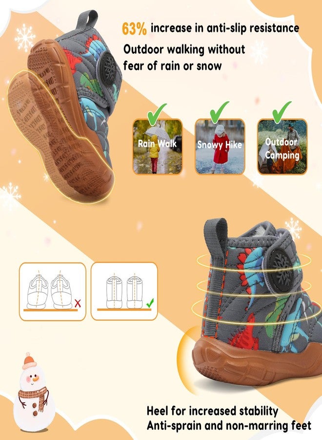 FEETCITY Baby Winter Warm Shoes Cozy Fleece Snow Boots Boys Girls Infant First Walking Shoes Water Resistance Booties, Grey Dinosaurs, 12-18 Months - Image 5