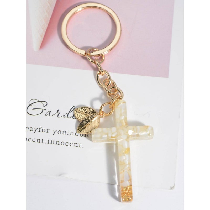 Boho Cross and Leaf Charm Keychain Car Accessories Bag Charm School Cute Goth  Y2k - Image 4