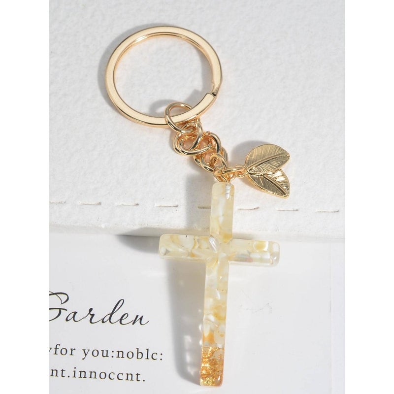 Boho Cross and Leaf Charm Keychain Car Accessories Bag Charm School Cute Goth  Y2k - Image 3