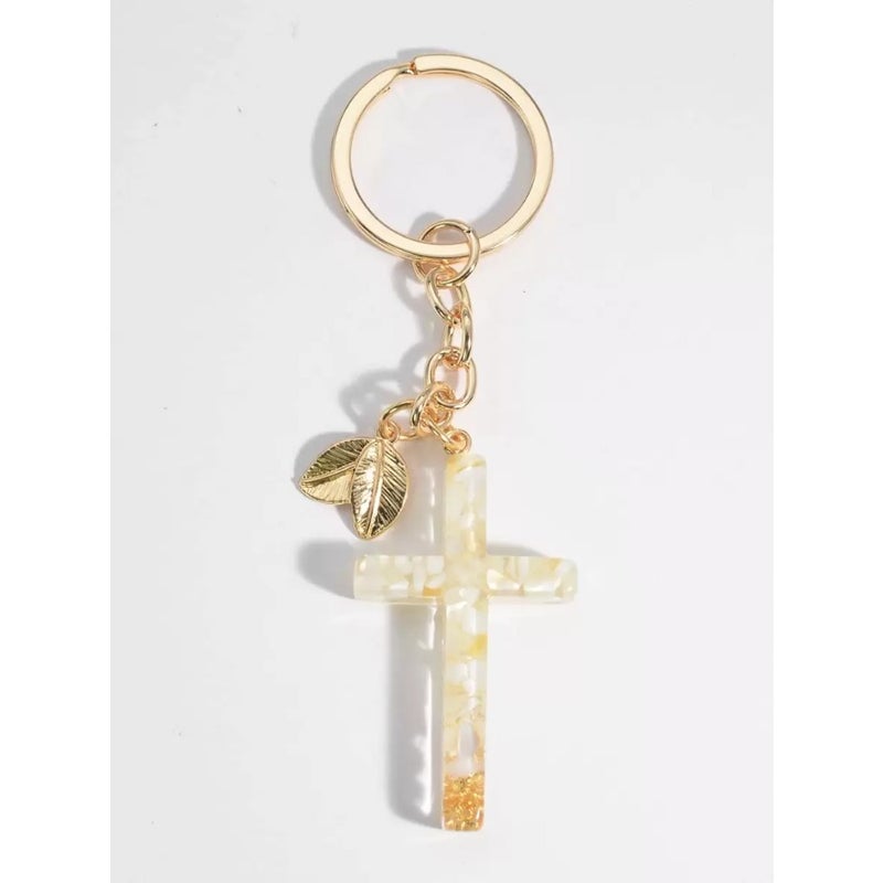 Boho Cross and Leaf Charm Keychain Car Accessories Bag Charm School Cute Goth  Y2k - Image 1