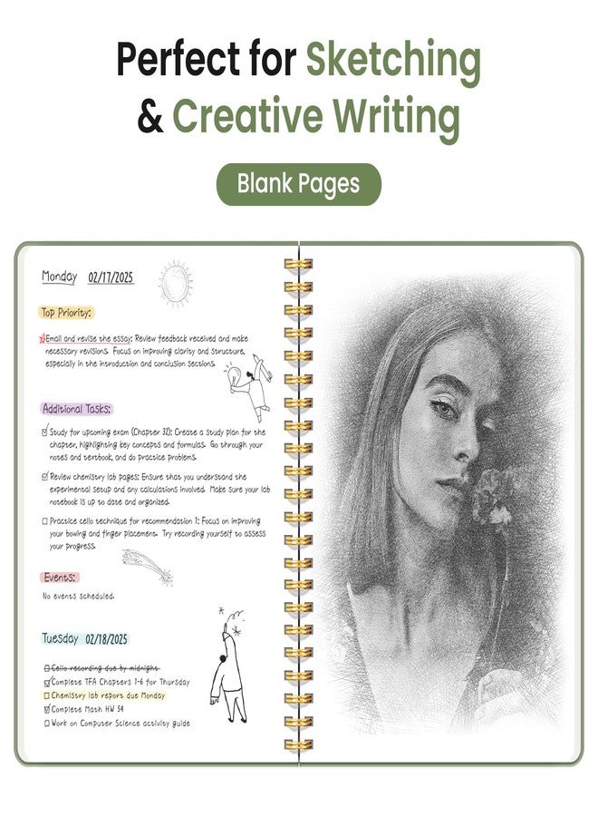 Taja Blank Notebook, Spiral Journal for Women and Men, 140 Pages, Simple Hardcover Sketchbook for Work, School and Drawing, 100gsm Thick Paper, A5 (15x20cm) - Green - Image 3
