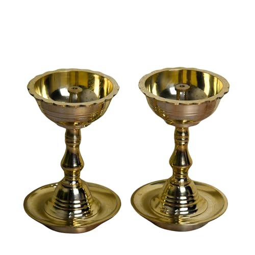 NEETU ARTS | Pure Brass Udupi Nanda Diya | Deepak | Deep for Pooja | Home Temple Decor | Pack of 2 | 5 Inches | 510g - Image 3