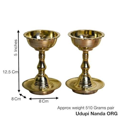 NEETU ARTS | Pure Brass Udupi Nanda Diya | Deepak | Deep for Pooja | Home Temple Decor | Pack of 2 | 5 Inches | 510g - Image 2