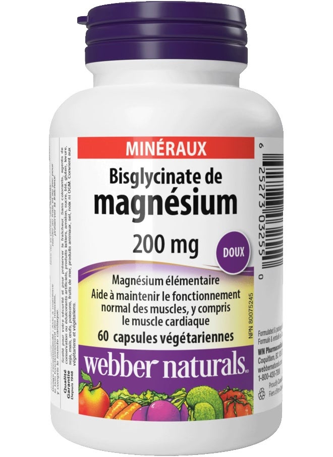 Webber naturals Magnesium Bisglycinate 200mg, 60 Vegetarian Capsules  - Image 2