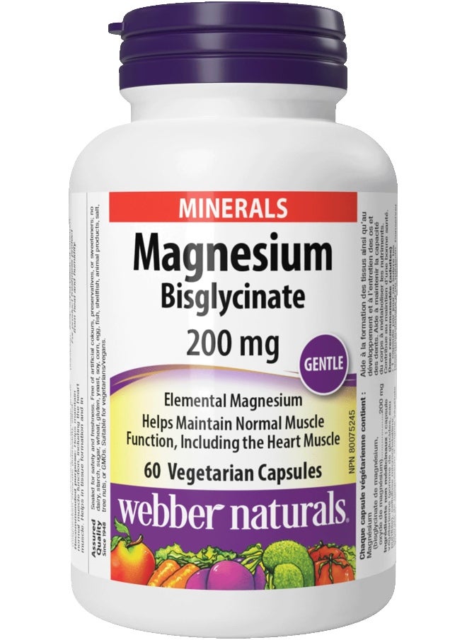 Webber naturals Magnesium Bisglycinate 200mg, 60 Vegetarian Capsules  - Image 1