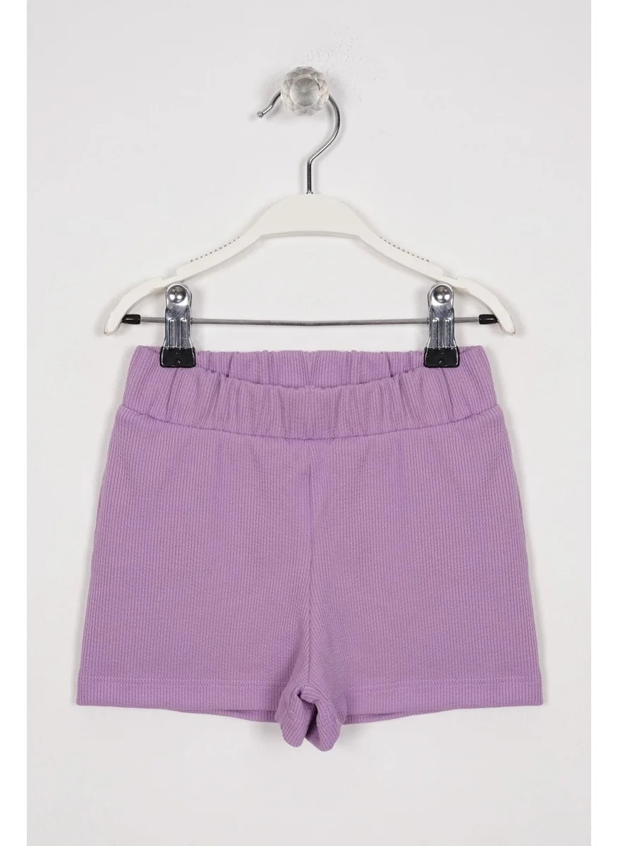 Zepkids Ribbed Pocketed Lilac Color Girl Shorts
