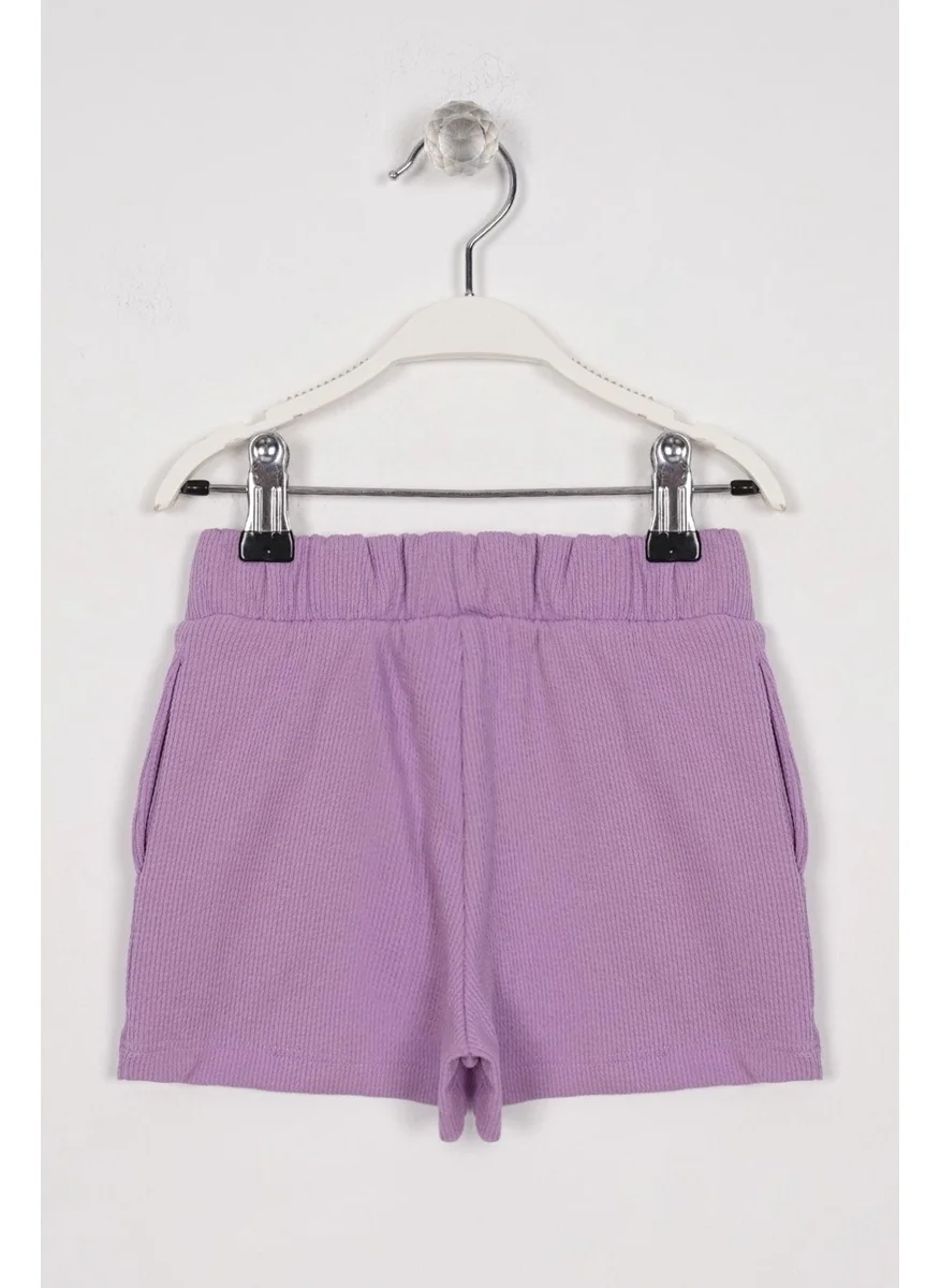 Zepkids Ribbed Pocketed Lilac Color Girl Shorts