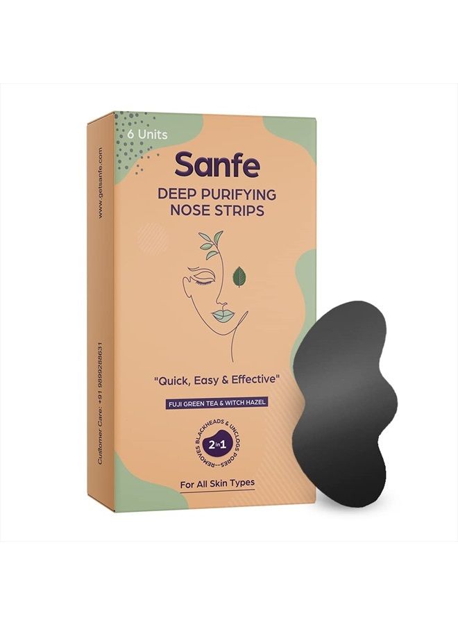 Sanfe Deep Purifying Nose Strips for Women - Pack of 6 with Fuji Green Tea & Witch Hazel extracts | Removes Whiteheads | Blackheads and cleanses pores | Use on Nose - Image 1