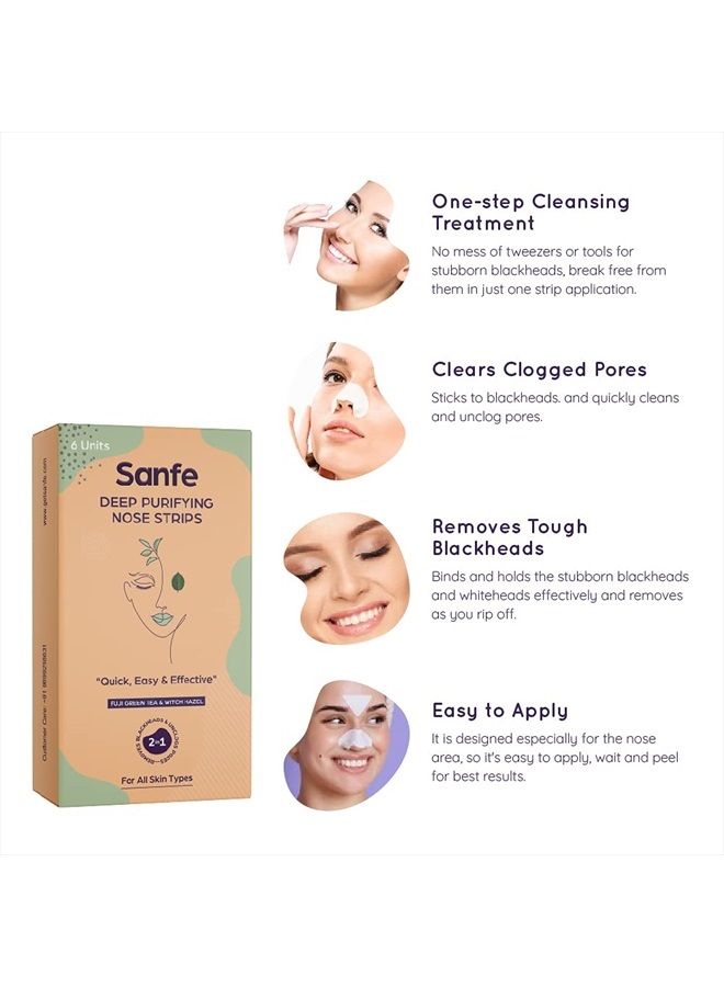 Sanfe Deep Purifying Nose Strips for Women - Pack of 6 with Fuji Green Tea & Witch Hazel extracts | Removes Whiteheads | Blackheads and cleanses pores | Use on Nose - Image 3