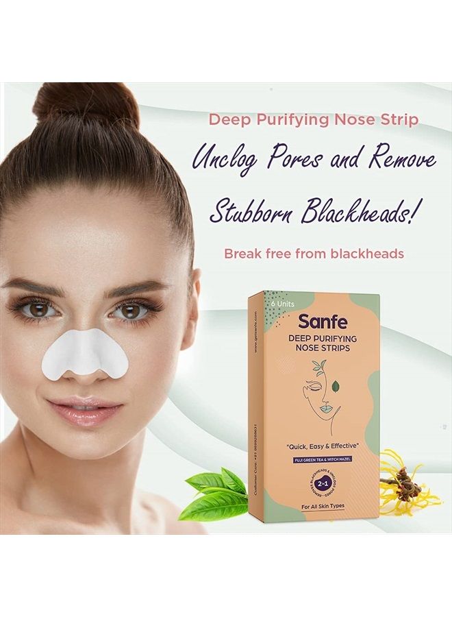 Sanfe Deep Purifying Nose Strips for Women - Pack of 6 with Fuji Green Tea & Witch Hazel extracts | Removes Whiteheads | Blackheads and cleanses pores | Use on Nose - Image 4