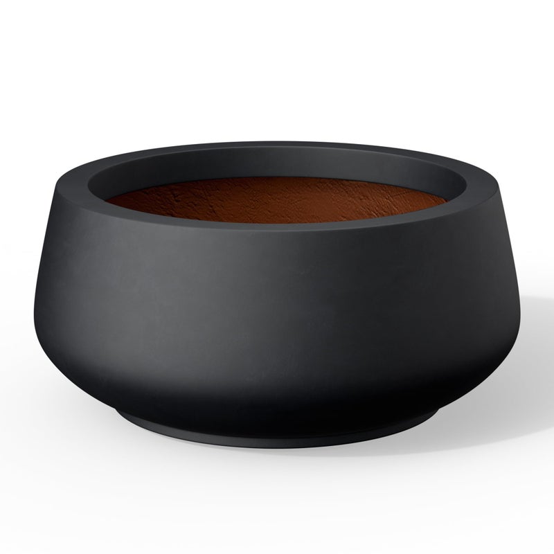 Kante 16.9" Dia Round Concrete Bonsai Planters, Outdoor Indoor Garden Plant Pot with Drainage Hole for Home, Patio, Garden, Black Finish with Painted Interior - Image 1