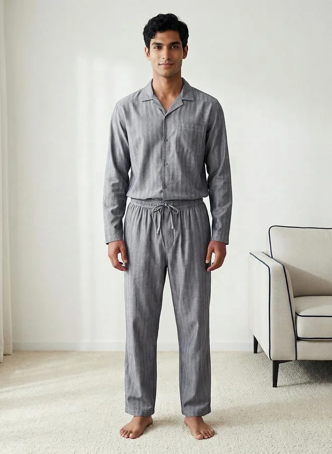 Splash FAV Men Cotton Striped Button Down Nightwear Set