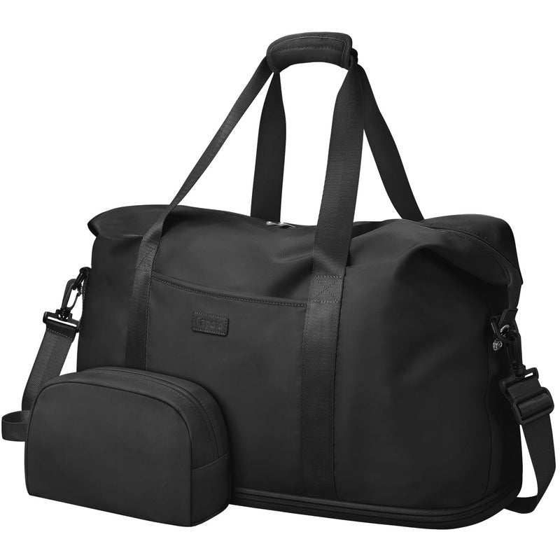 Capolo Expandable Travel Duffle Bag, Waterproof Weekender Overnight Bags for Women Men Hospital Bag for Women Labor Delivery Carry on Bag with Toiletry Bag for Travel Gym Airplanes(Black, Large) - Image 1