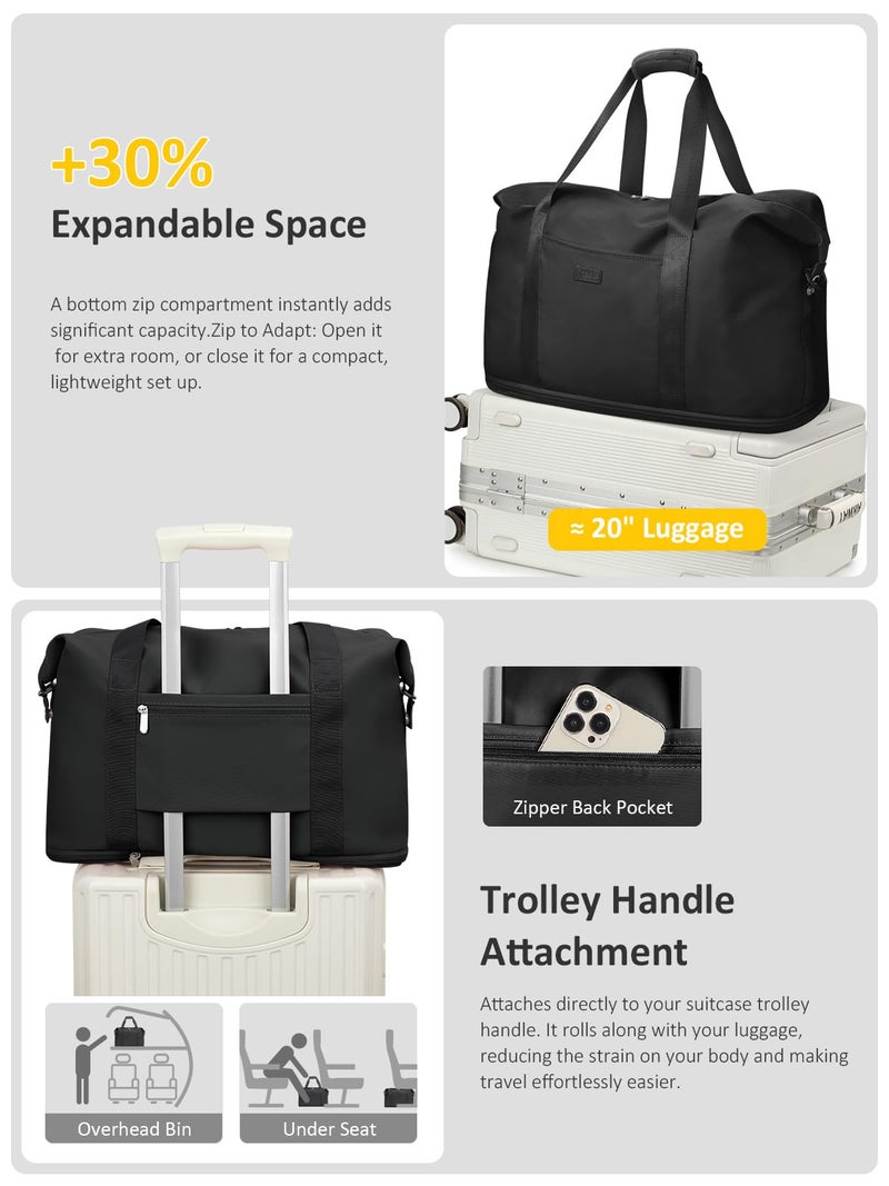 Capolo Expandable Travel Duffle Bag, Waterproof Weekender Overnight Bags for Women Men Hospital Bag for Women Labor Delivery Carry on Bag with Toiletry Bag for Travel Gym Airplanes(Black, Large) - Image 5