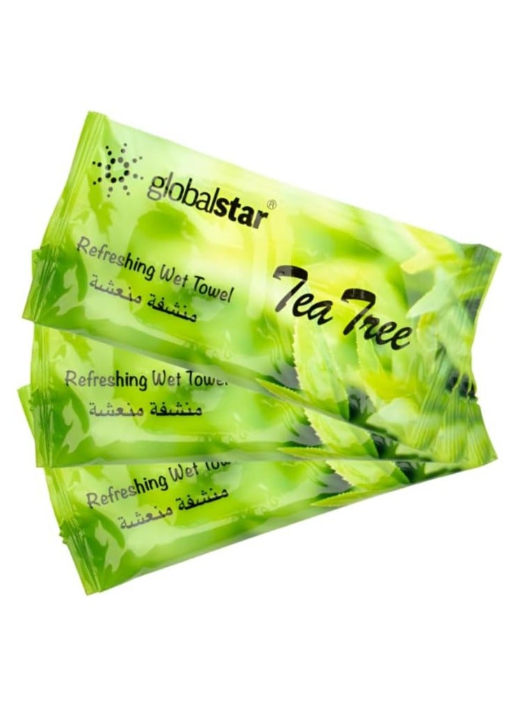 Globalstar Tea Tree Refreshing Wet Towels – Antibacterial Scented Cotton Towels for Hygiene & Freshness – Available in Packs of 20, 40, and 60 pcs - Image 1