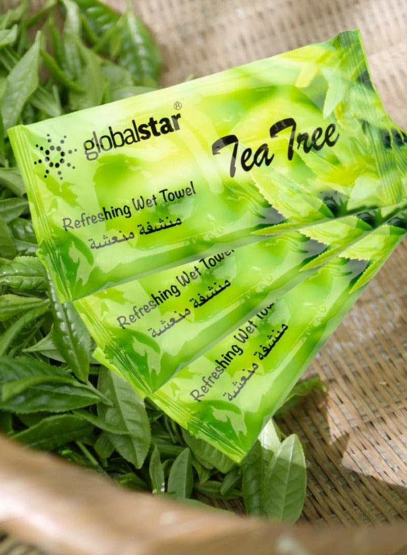 Globalstar Tea Tree Refreshing Wet Towels – Antibacterial Scented Cotton Towels for Hygiene & Freshness – Available in Packs of 20, 40, and 60 pcs - Image 2