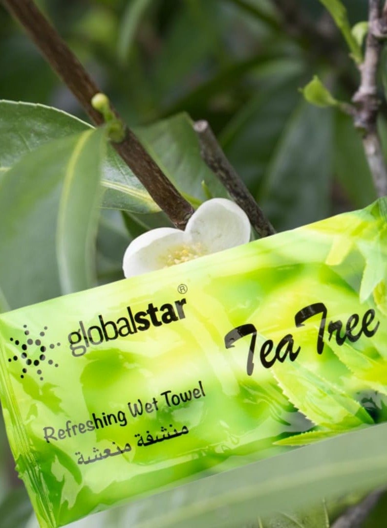 Globalstar Tea Tree Refreshing Wet Towels – Antibacterial Scented Cotton Towels for Hygiene & Freshness – Available in Packs of 20, 40, and 60 pcs - Image 3