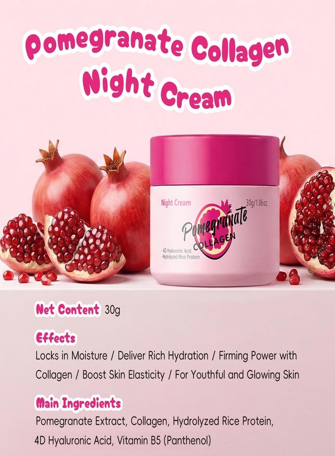 BEUKING Pomegranate Collagen Night Cream, Facial Repair Cream with 4D Hyaluronic Acid & Hydrolyzed Rice Protein – Hydrating, Firming, Even Skin Tone – Lightweight Overnight Moisturizer, 1.06 oz - Image 5
